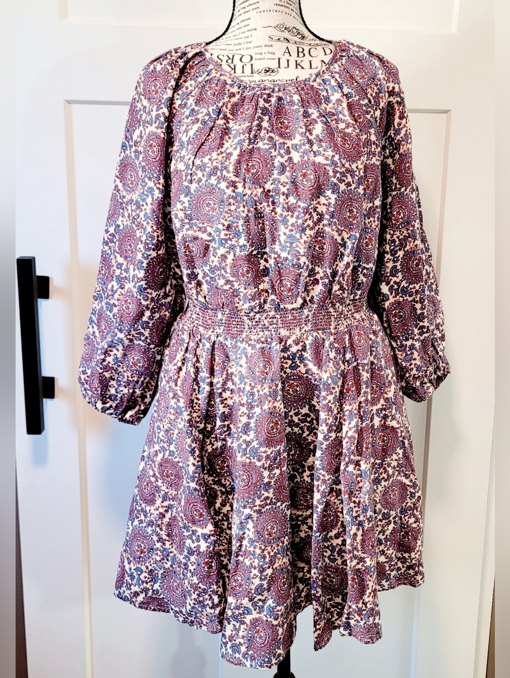 J CREW Linen Palermo Smocked Waist Mini Dress S Boho Cottagecore Prairie